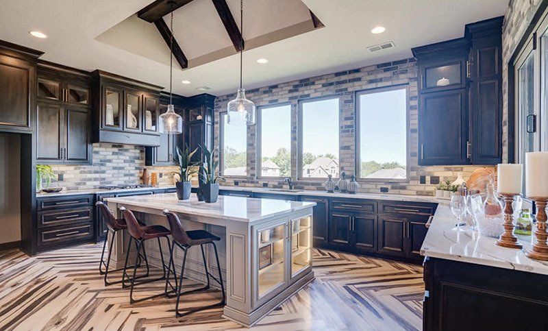 Interior stone accent wall in a finished kitchen